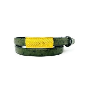 Carlisle Skinny Belt Womens Medium Green Ostrich Leather Gold-tone Buckle EUC